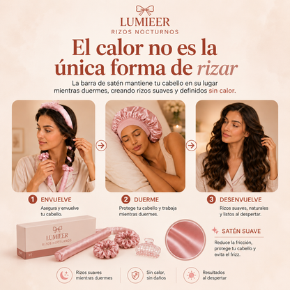 Lumieer™ Rizos Nocturnos | Ruleros Sin Calor para Dormir — Despierta con Rizos Perfectos de Salón en 8 Horas, Sin Plancha, Sin Daño