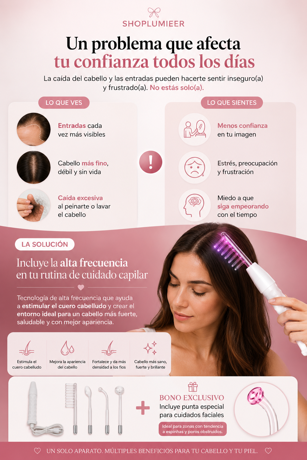 Lumieer™ Pro Alta Frecuencia – Varita para Caída de Cabello, Entradas y Calvicie | Reactiva Folículos y Recupera tu Cabello en Casa Sin Minoxidil