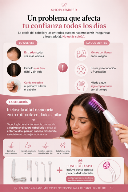 Lumieer™ Pro Alta Frecuencia – Varita para Caída de Cabello, Entradas y Calvicie | Reactiva Folículos y Recupera tu Cabello en Casa Sin Minoxidil