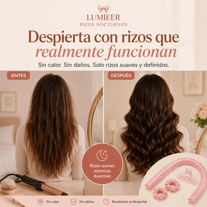 Lumieer™ Rizos Nocturnos | Ruleros Sin Calor para Dormir — Despierta con Rizos Perfectos de Salón en 8 Horas, Sin Plancha, Sin Daño