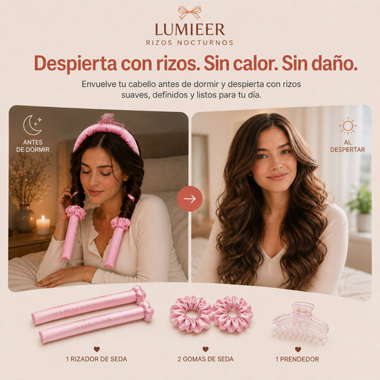 Lumieer™ Rizos Nocturnos | Ruleros Sin Calor para Dormir — Despierta con Rizos Perfectos de Salón en 8 Horas, Sin Plancha, Sin Daño