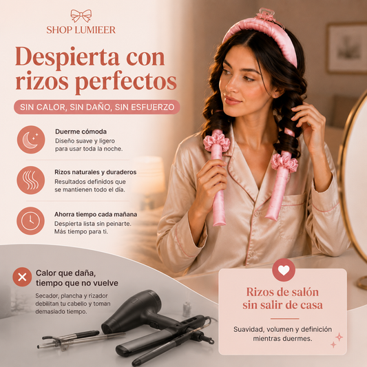Lumieer™ Rizos Nocturnos | Ruleros Sin Calor para Dormir — Despierta con Rizos Perfectos de Salón en 8 Horas, Sin Plancha, Sin Daño