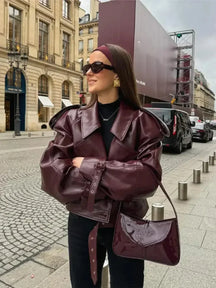 Vintage-Inspired Faux Leather Aviator Jacket