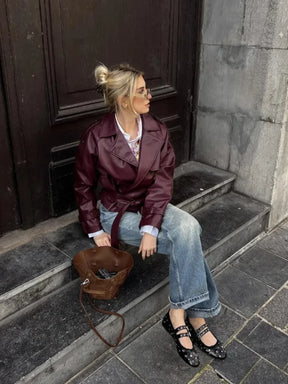 Vintage-Inspired Faux Leather Aviator Jacket