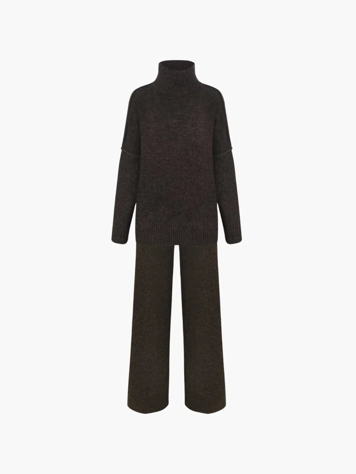 Cozy Knit Turtleneck Set with Wide-Leg Pants