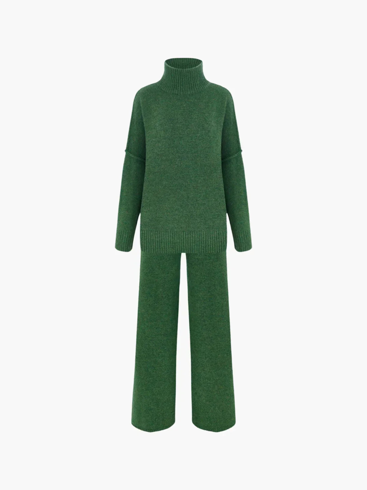 Cozy Knit Turtleneck Set with Wide-Leg Pants