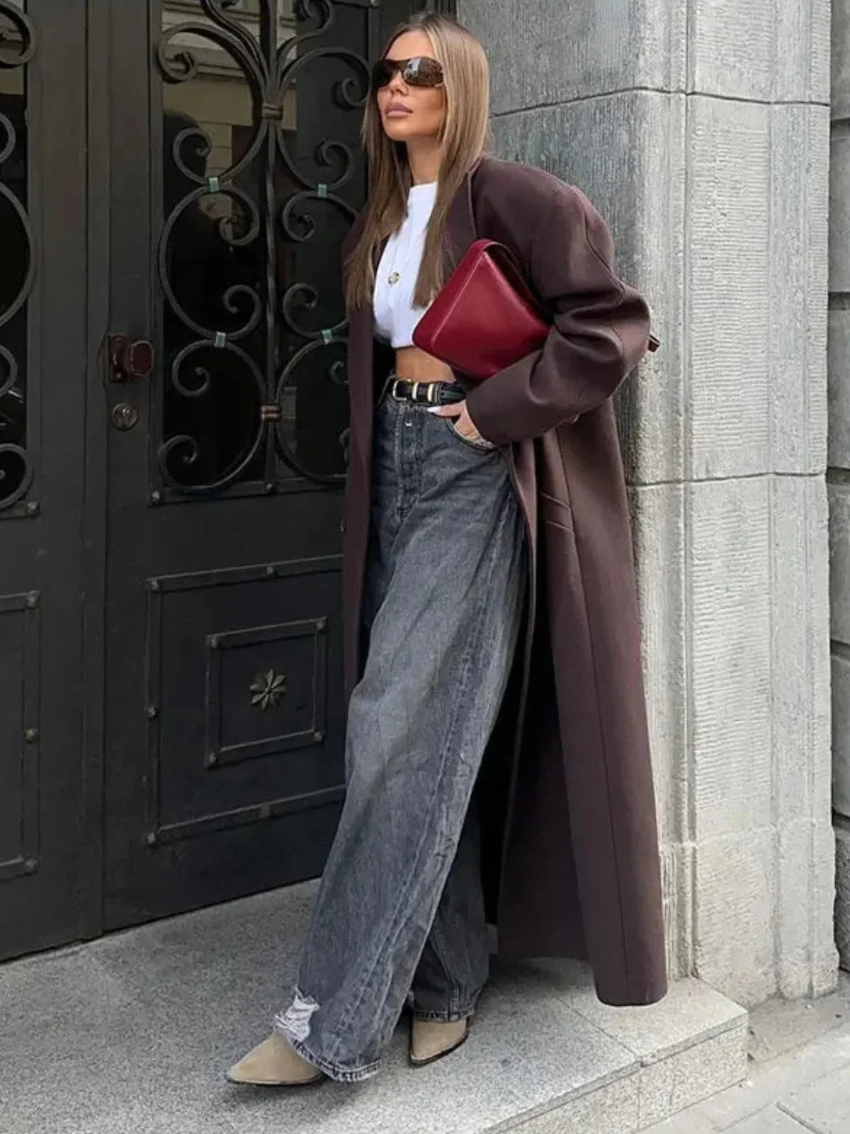 Oversized Double-Breasted Wool Trench Coat