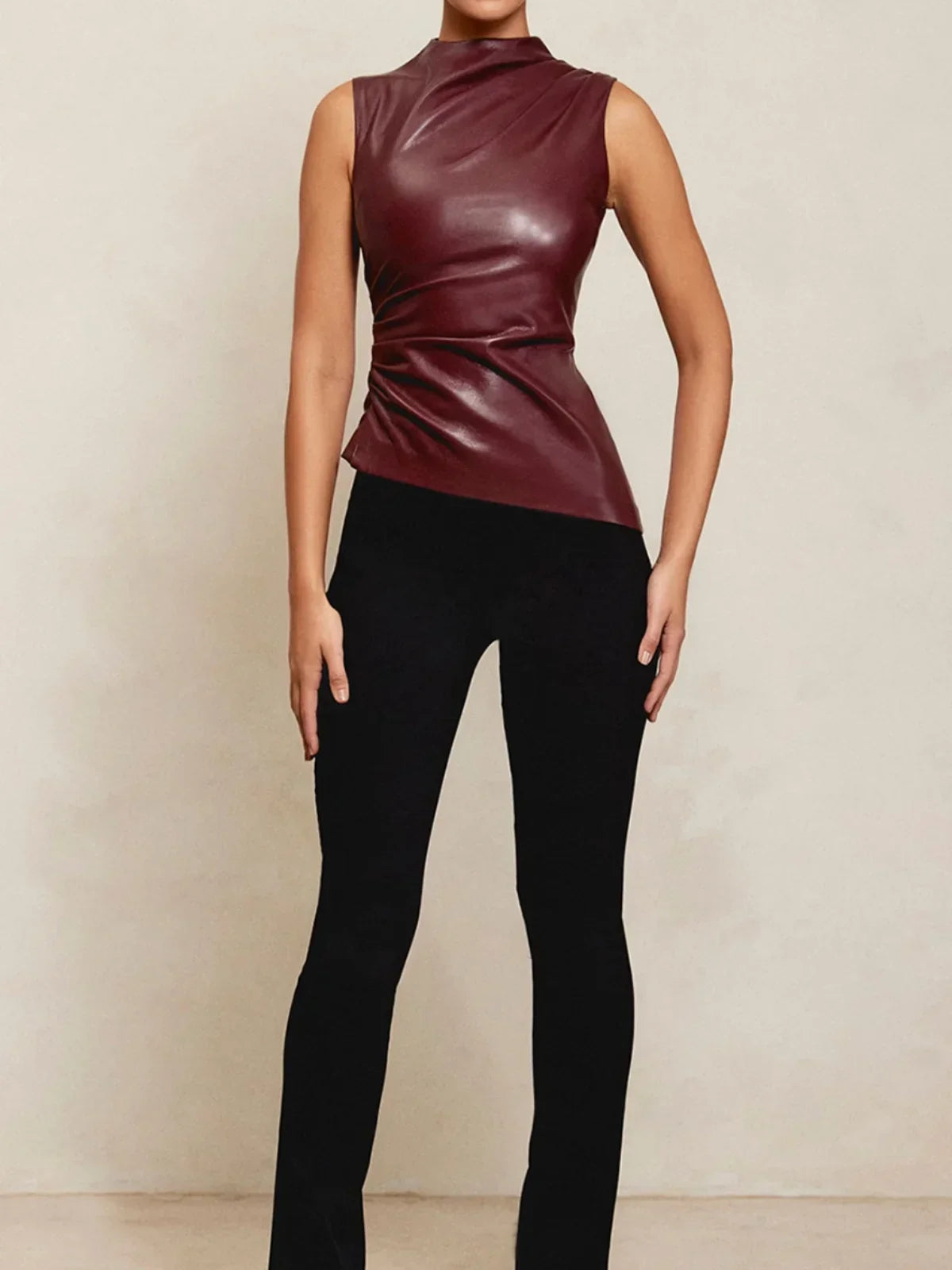 Sculpted Faux Leather Sleeveless Top