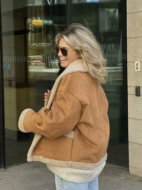 Warm Sherpa-Lined Faux Suede Jacket