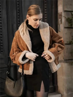 Warm Sherpa-Lined Faux Suede Jacket